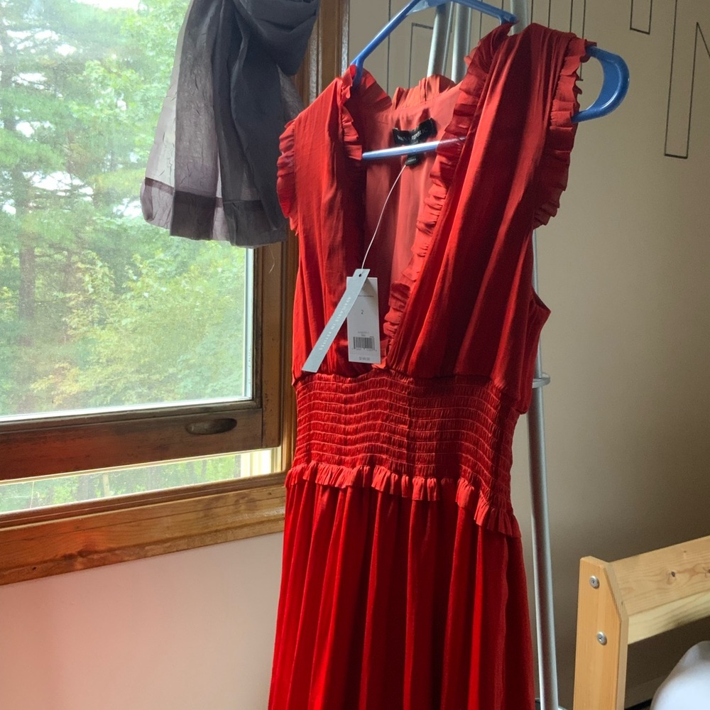 Stunning red dress, silk-like feel, slight high-low - perfect for day or night